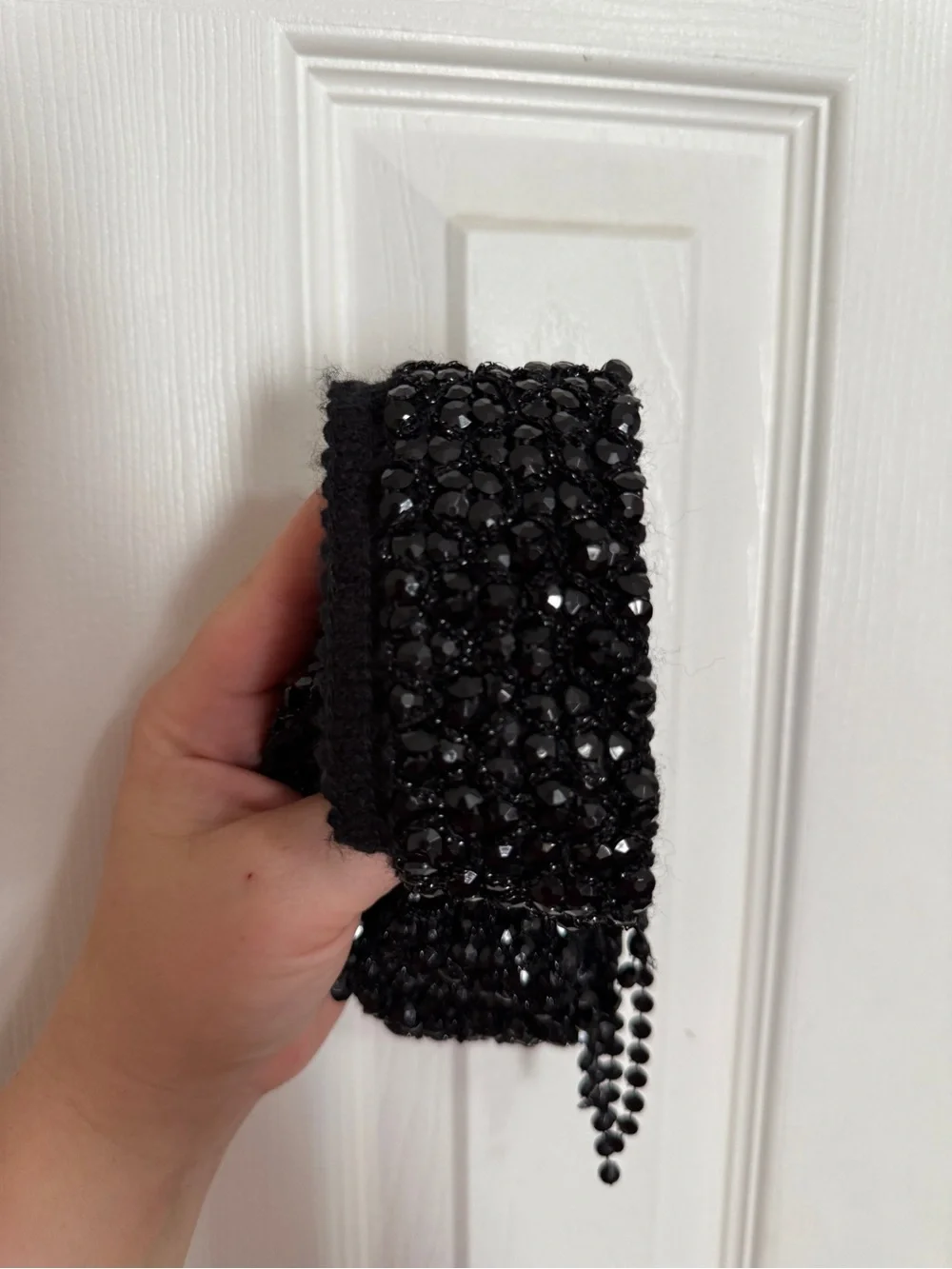 Black Beaded Fringe Wrap Belt – 56”